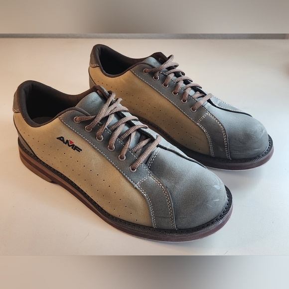 Vintage Looking Leather AMF Bowling Shoes - Two-Tone Brown, Brown Laces - Sz 8.5 - Picture 1 of 7